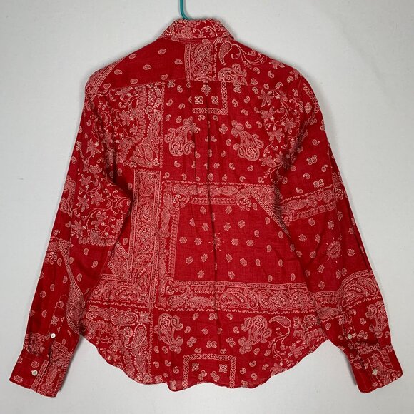Ralph Lauren Red Bandana Paisley Linen Button-up Shirt Large - Picture 4 of 11